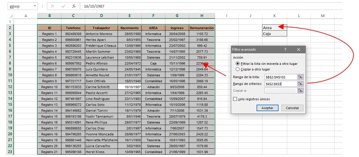 Clasificar información de una manera rápida y sencilla con el Filtro Avanzado - paso 4