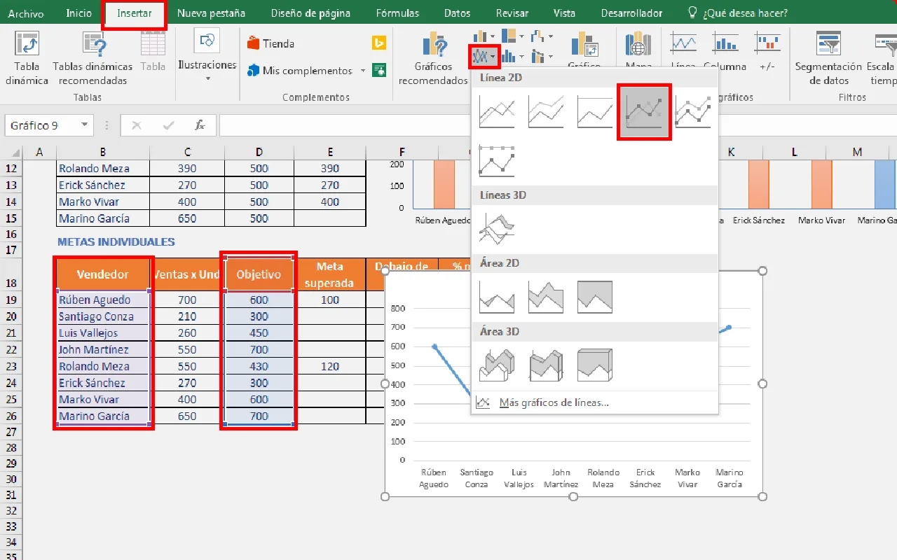 Gráfico comparativo de ventas en Excel (paso 19)