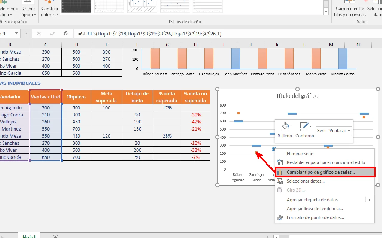Gráfico comparativo de ventas en Excel (paso 22)