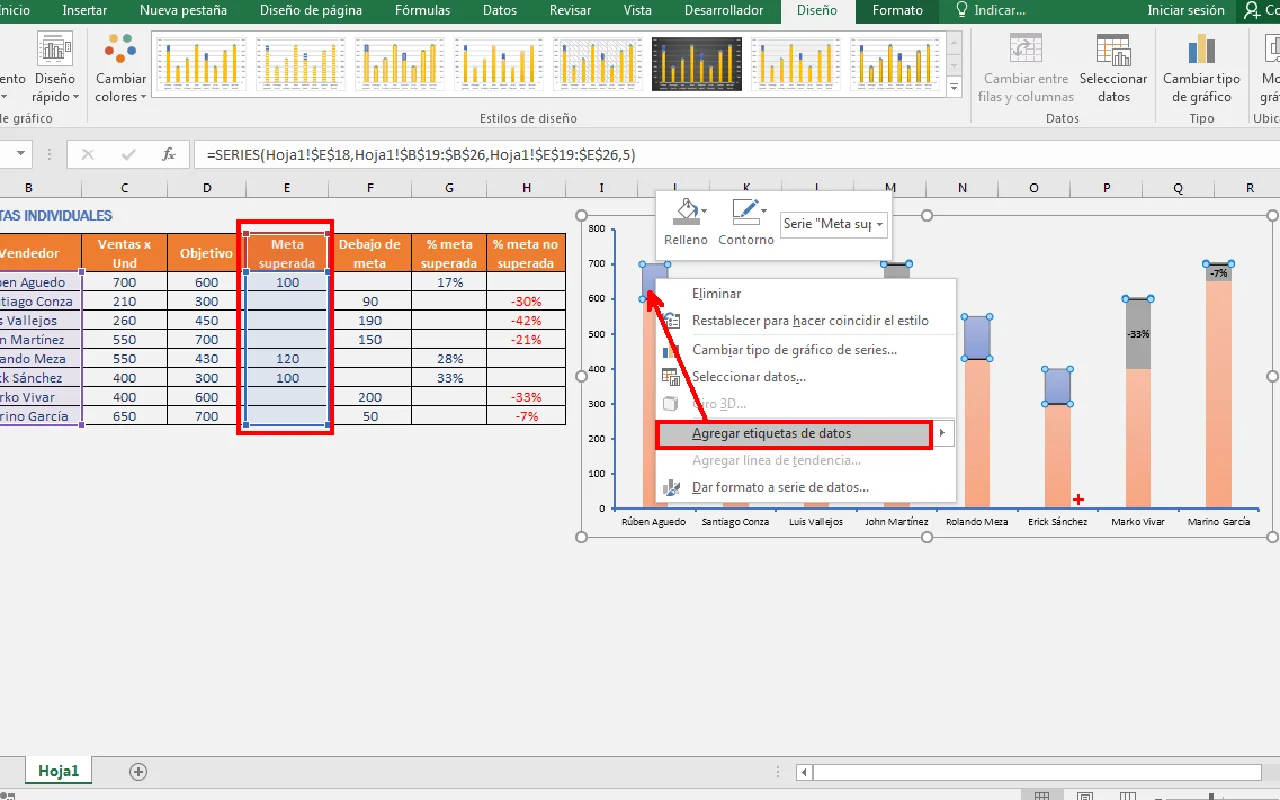 Gráfico comparativo de ventas en Excel (paso 29)