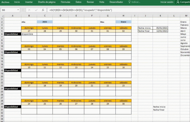 Calendario De Disponibilidad De Personal. - Excel-2win