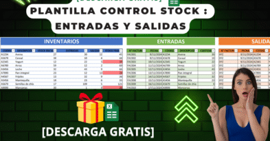Sistema de control de stock básico en Excel con tablas de inventario, entradas y salidas
