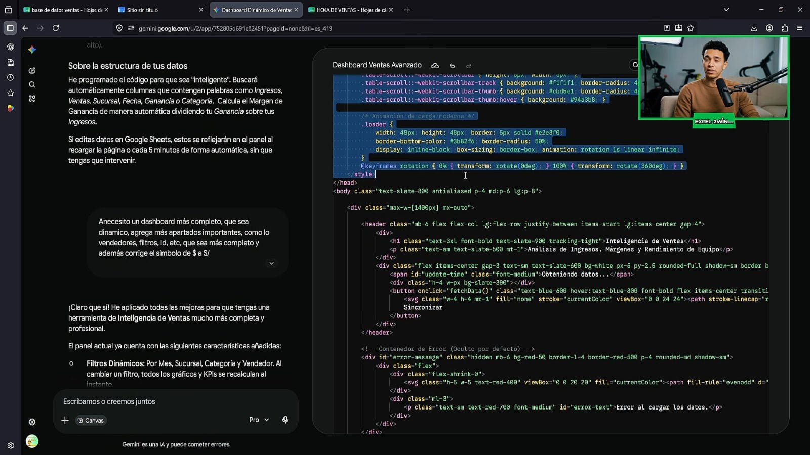 Código de Gemini pegado en el bloque Código incorporado de Google Sites