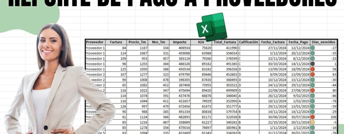 Reporte de pagos a proveedores en Excel con fecha de pago, días vencidos y semáforo de colores