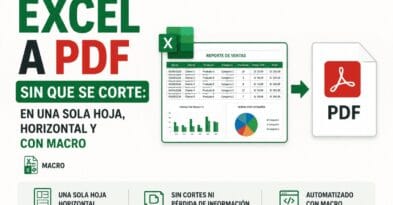 Reporte de ventas en Excel exportado a PDF en una sola hoja horizontal, sin cortes, con macro